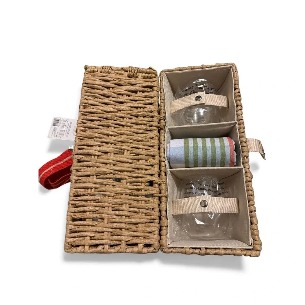 Hearth & Hand with Magnolia • Woven Bottle Carrier Wine Basket Beach Picnic Set - Picture 3 of 4